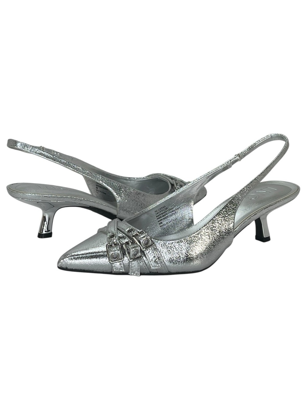 INC Capeka Silver Crinkle Slingback Womens Heels Size 6M - Picture 9 of 11